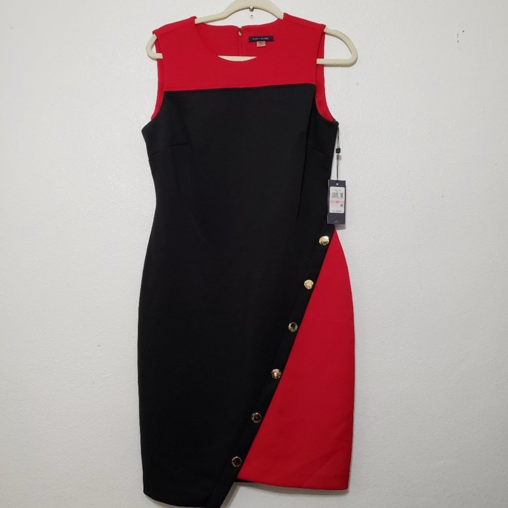 Black and Red Asymmetrical Sleeveless Cocktail Dress
